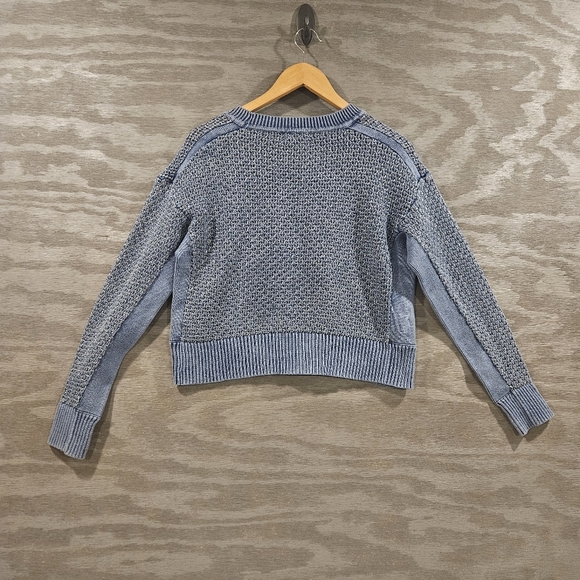 Rag & Bone Kyra Crew Metallic Pullover Sweater Blue SZ S Crop Chunky Loose Knit - Picture 4 of 10